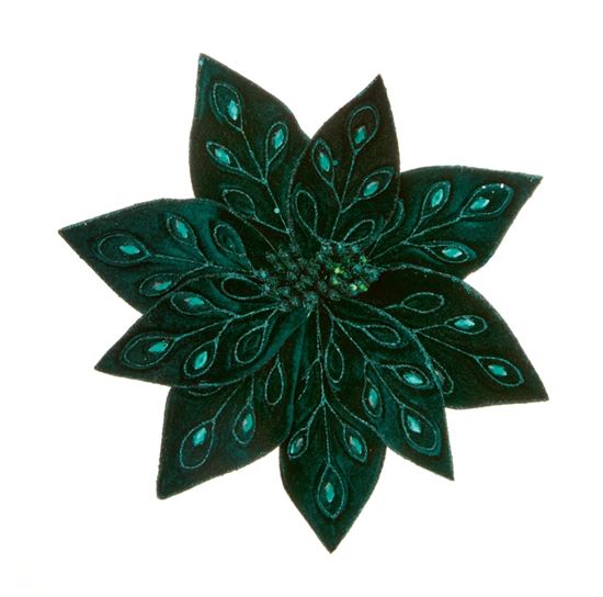 premier-dark-green-peacock-jewelled-poinsettia-clip-on